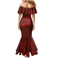 Hawaiian Monk Seal and Whale Mermaid Dress Kakau Tribal Pattern Red Color