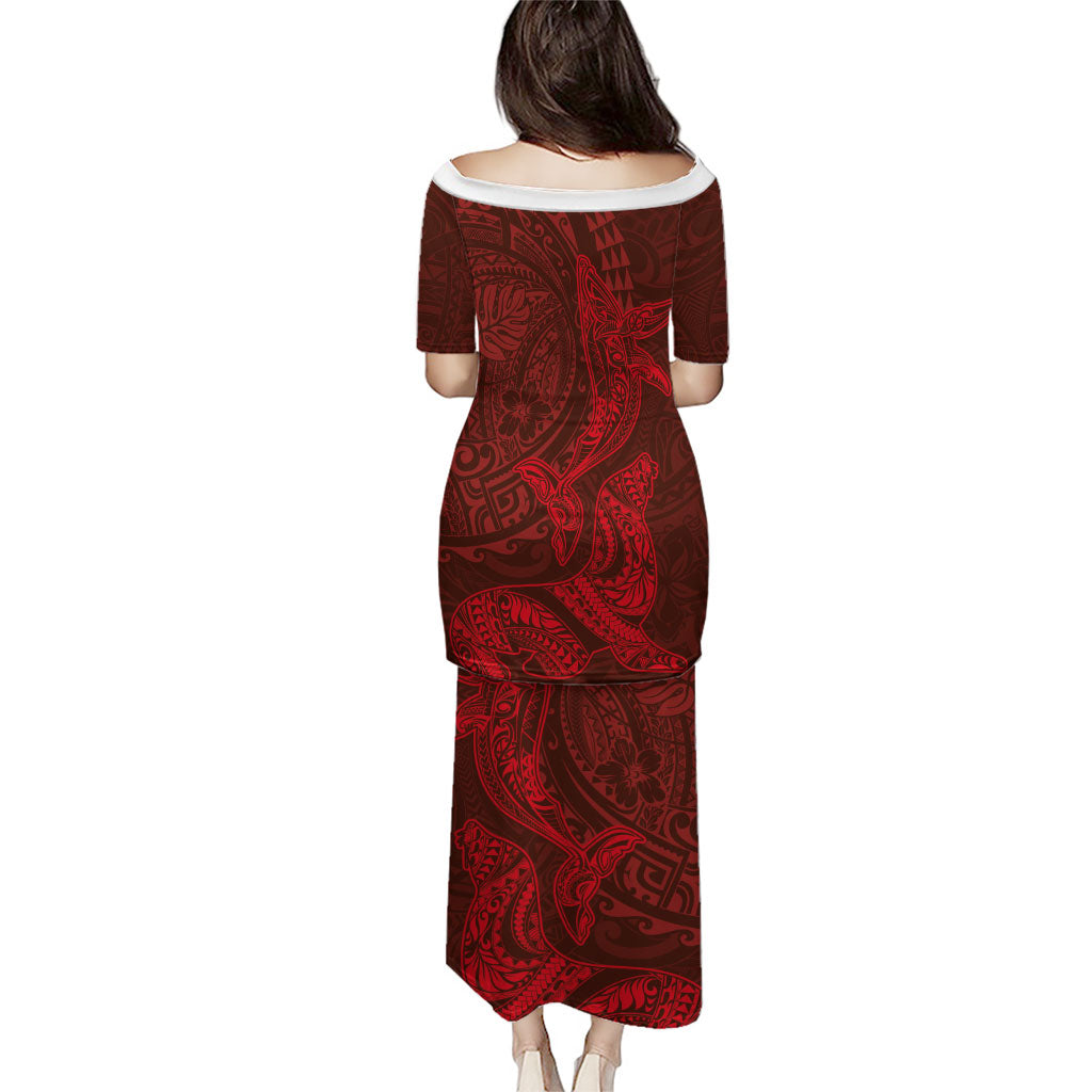 Hawaiian Monk Seal and Whale Puletasi Kakau Tribal Pattern Red Color