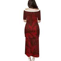 Hawaiian Monk Seal and Whale Puletasi Kakau Tribal Pattern Red Color