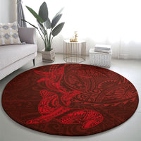 Hawaiian Monk Seal and Whale Round Carpet Kakau Tribal Pattern Red Color