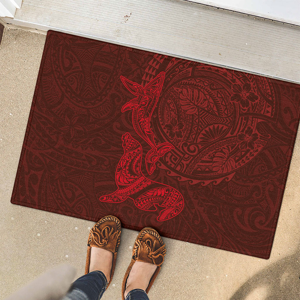 Hawaiian Monk Seal and Whale Rubber Doormat Kakau Tribal Pattern Red Color