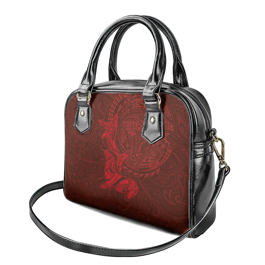 Hawaiian Monk Seal and Whale Shoulder Handbag Kakau Tribal Pattern Red Color