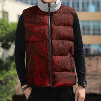 Hawaiian Monk Seal and Whale Sleeveless Puffer Jacket Kakau Tribal Pattern Red Color