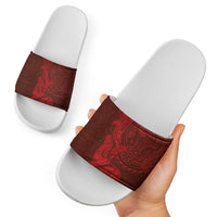 Hawaiian Monk Seal and Whale Slide Sandals Kakau Tribal Pattern Red Color