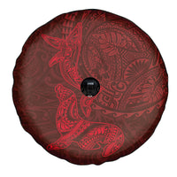 Hawaiian Monk Seal and Whale Spare Tire Cover Kakau Tribal Pattern Red Color