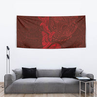 Hawaiian Monk Seal and Whale Tapestry Kakau Tribal Pattern Red Color
