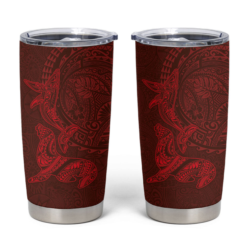 Hawaiian Monk Seal and Whale Tumbler Cup Kakau Tribal Pattern Red Color