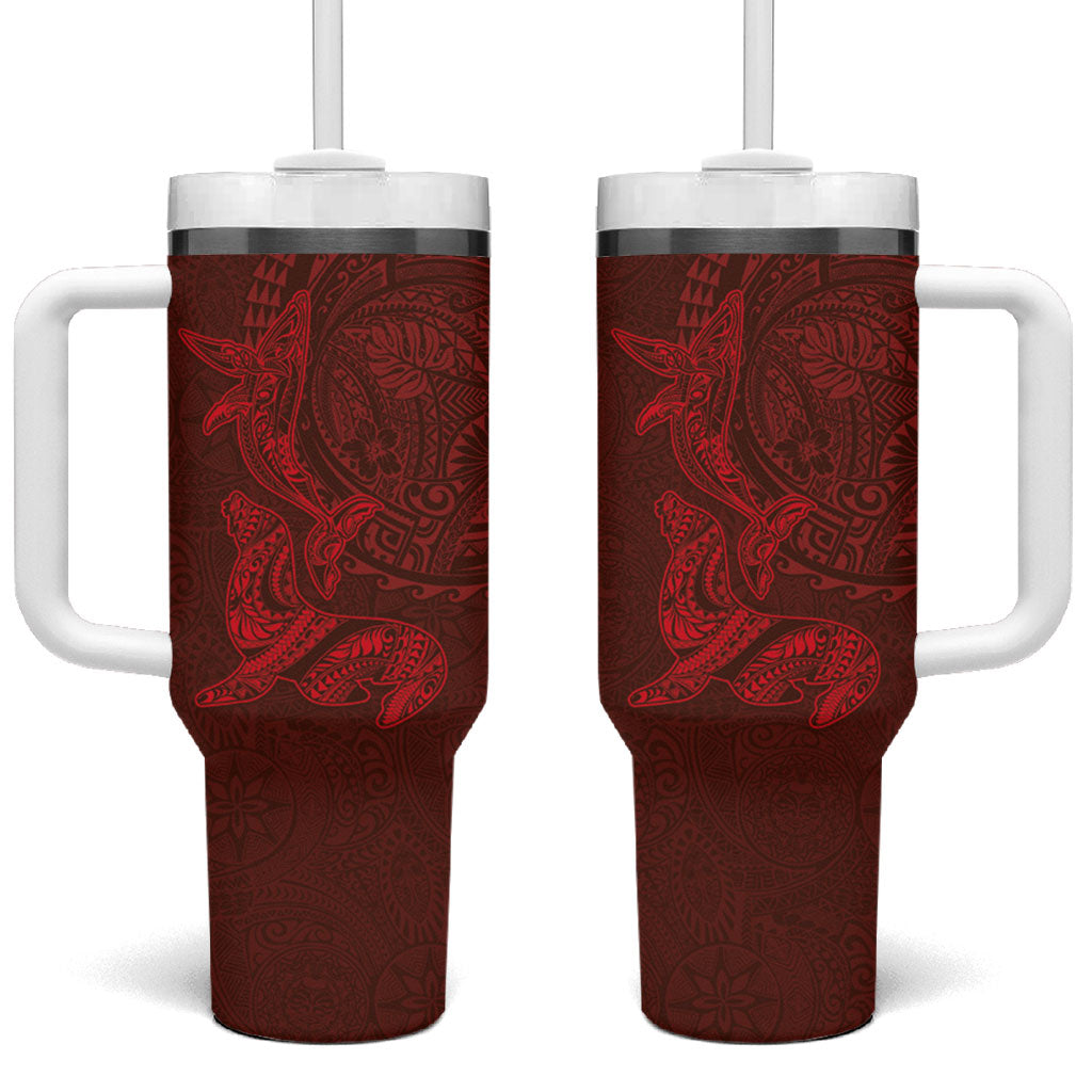 Hawaiian Monk Seal and Whale Tumbler With Handle Kakau Tribal Pattern Red Color
