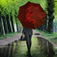 Hawaiian Monk Seal and Whale Umbrella Kakau Tribal Pattern Red Color