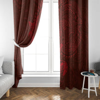 Hawaiian Monk Seal and Whale Window Curtain Kakau Tribal Pattern Red Color