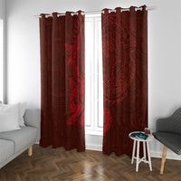 Hawaiian Monk Seal and Whale Window Curtain Kakau Tribal Pattern Red Color