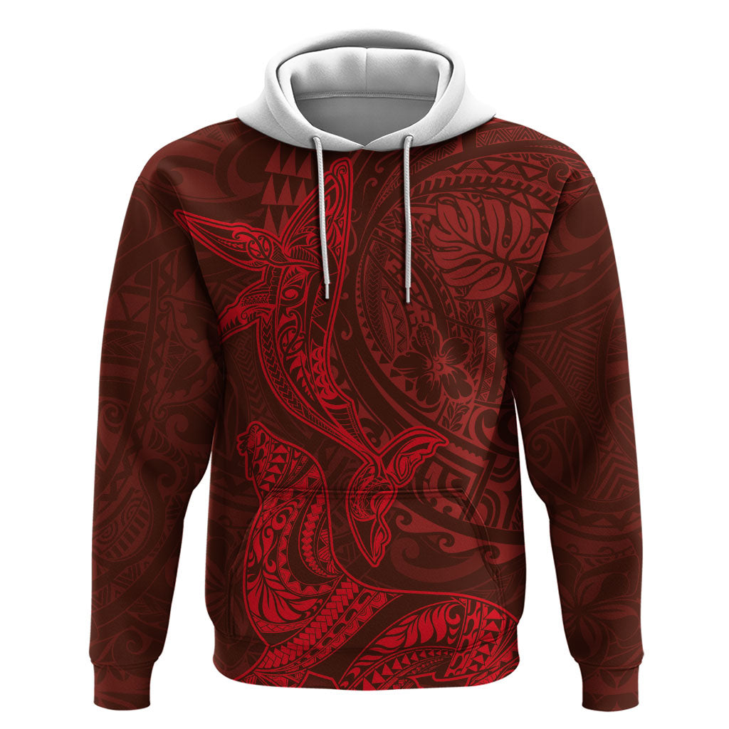 Hawaiian Monk Seal and Whale Zip Hoodie Kakau Tribal Pattern Red Color