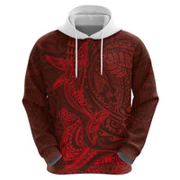 Hawaiian Monk Seal and Whale Zip Hoodie Kakau Tribal Pattern Red Color