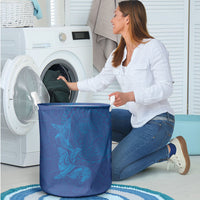 Hawaiian Monk Seal and Whale Laundry Basket Kakau Tribal Pattern Blue Color