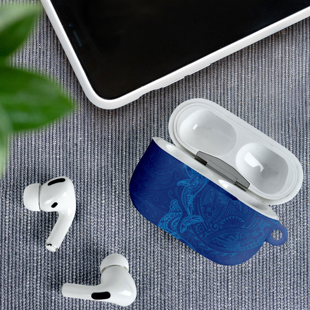 Hawaiian Monk Seal and Whale AirPods Case Kakau Tribal Pattern Blue Color