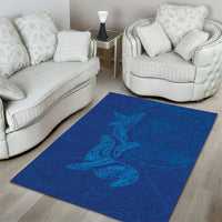 Hawaiian Monk Seal and Whale Area Rug Kakau Tribal Pattern Blue Color