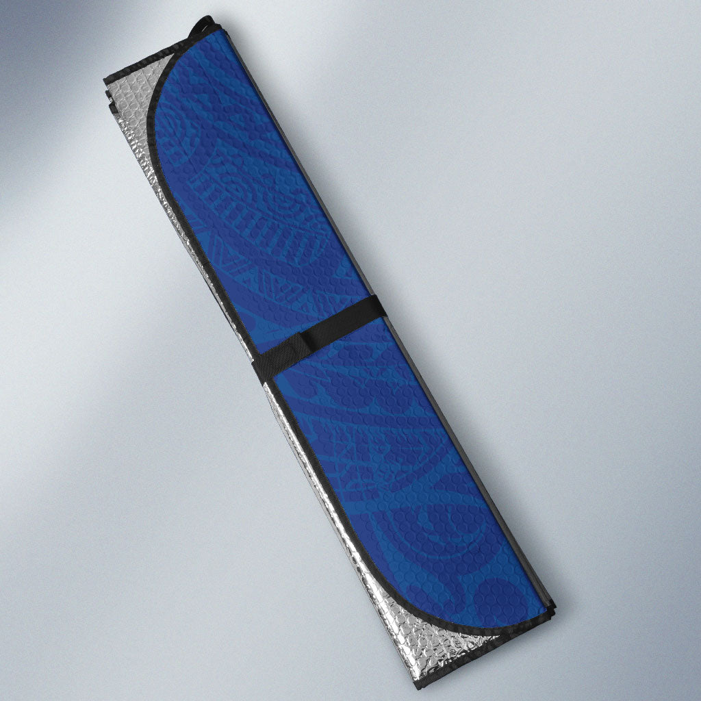 Hawaiian Monk Seal and Whale Auto Sun Shade Kakau Tribal Pattern Blue Color