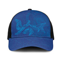 Hawaiian Monk Seal and Whale Baseball Net Cap Kakau Tribal Pattern Blue Color