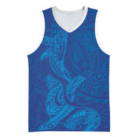 Hawaiian Monk Seal and Whale Basketball Jersey Kakau Tribal Pattern Blue Color