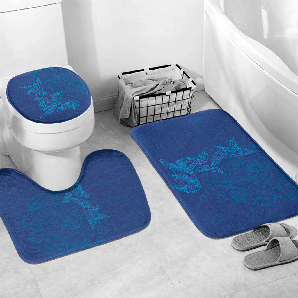Hawaiian Monk Seal and Whale Bathroom Set Kakau Tribal Pattern Blue Color