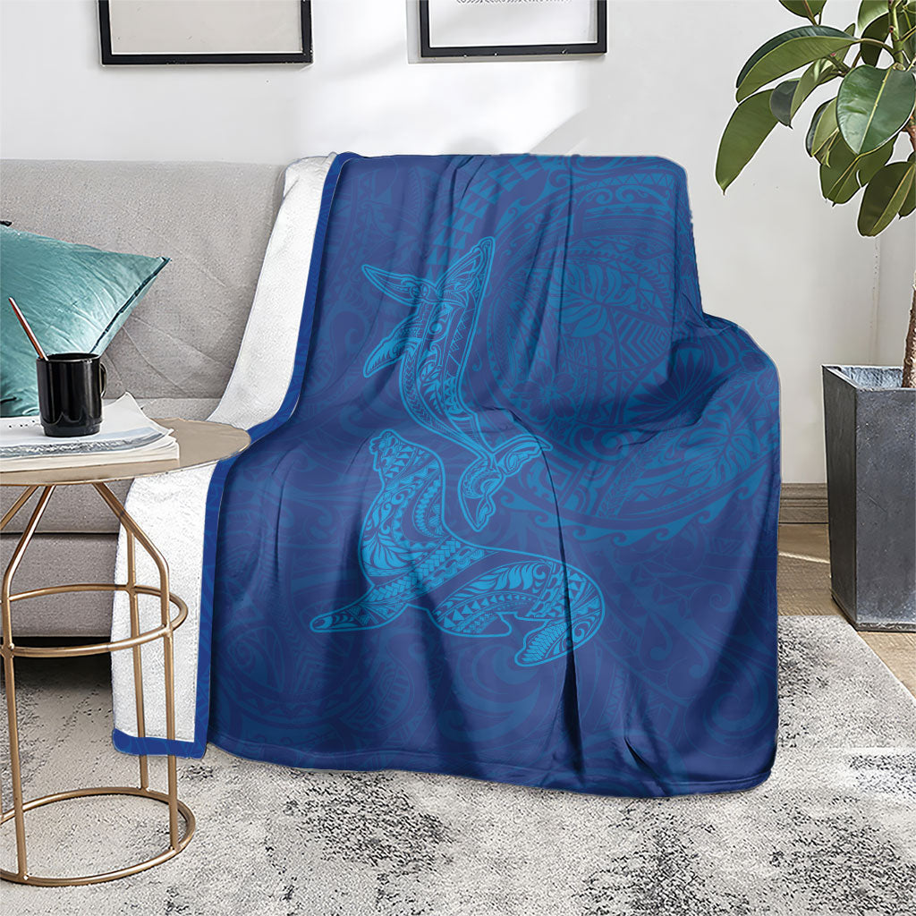 Hawaiian Monk Seal and Whale Blanket Kakau Tribal Pattern Blue Color
