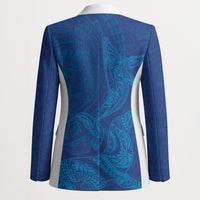 Hawaiian Monk Seal and Whale Blazer Kakau Tribal Pattern Blue Color