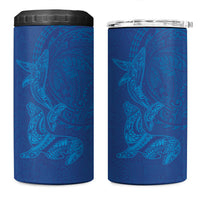 Hawaiian Monk Seal and Whale 4 in 1 Can Cooler Tumbler Kakau Tribal Pattern Blue Color