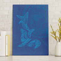 Hawaiian Monk Seal and Whale Canvas Wall Art Kakau Tribal Pattern Blue Color