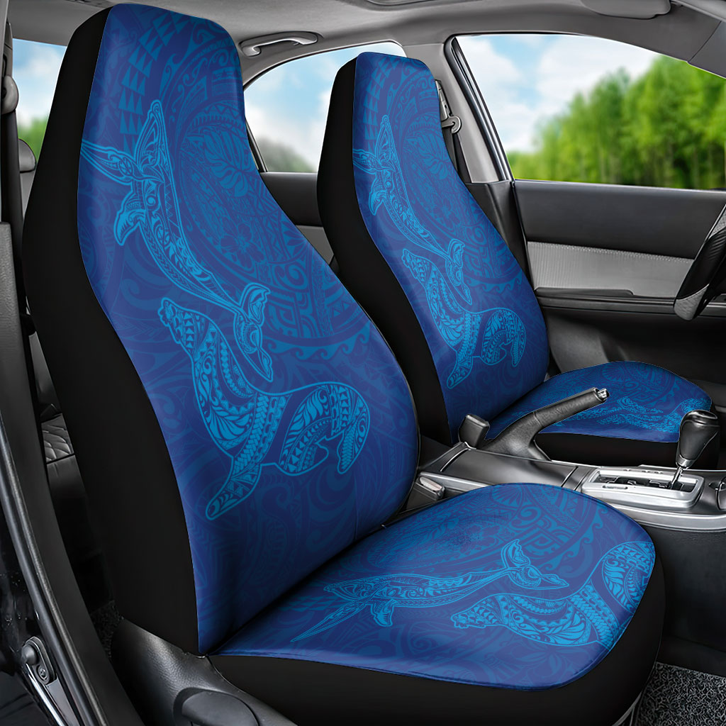 Hawaiian Monk Seal and Whale Car Seat Cover Kakau Tribal Pattern Blue Color