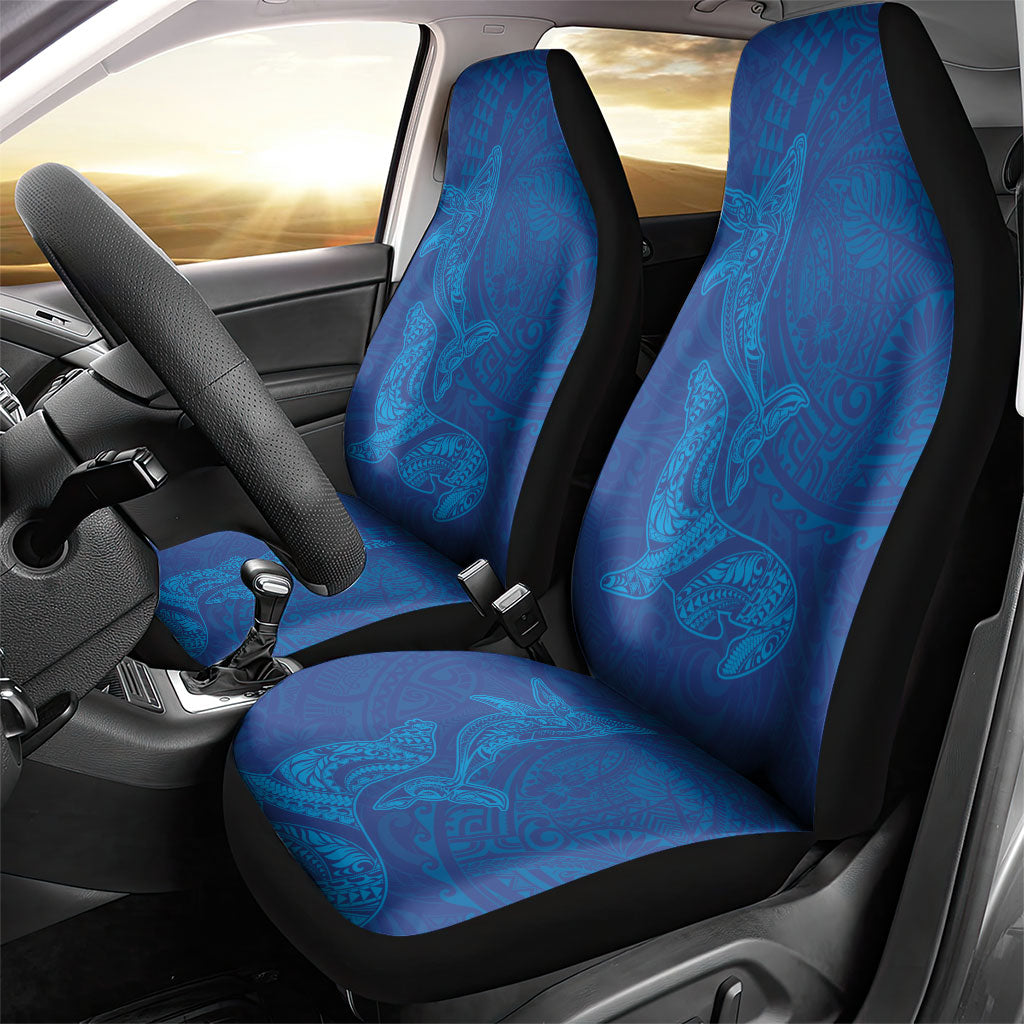 Hawaiian Monk Seal and Whale Car Seat Cover Kakau Tribal Pattern Blue Color