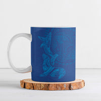 Hawaiian Monk Seal and Whale Ceramic Mug Kakau Tribal Pattern Blue Color