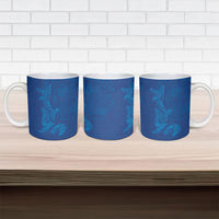 Hawaiian Monk Seal and Whale Ceramic Mug Kakau Tribal Pattern Blue Color