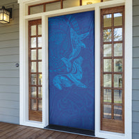 Hawaiian Monk Seal and Whale Door Cover Kakau Tribal Pattern Blue Color