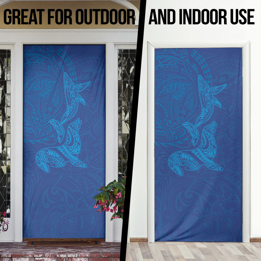 Hawaiian Monk Seal and Whale Door Cover Kakau Tribal Pattern Blue Color