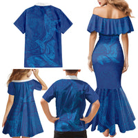Hawaiian Monk Seal and Whale Family Matching Mermaid Dress and Hawaiian Shirt Kakau Tribal Pattern Blue Color LT03 - Polynesian Pride
