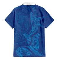 Hawaiian Monk Seal and Whale Family Matching Mermaid Dress and Hawaiian Shirt Kakau Tribal Pattern Blue Color LT03 - Polynesian Pride