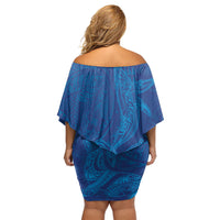 Hawaiian Monk Seal and Whale Family Matching Off Shoulder Short Dress and Hawaiian Shirt Kakau Tribal Pattern Blue Color LT03 - Polynesian Pride