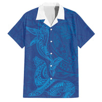 Hawaiian Monk Seal and Whale Family Matching Puletasi and Hawaiian Shirt Kakau Tribal Pattern Blue Color LT03 Dad's Shirt - Short Sleeve Blue - Polynesian Pride