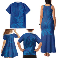 Hawaiian Monk Seal and Whale Family Matching Tank Maxi Dress and Hawaiian Shirt Kakau Tribal Pattern Blue Color LT03 - Polynesian Pride