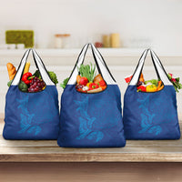 Hawaiian Monk Seal and Whale Grocery Bag Kakau Tribal Pattern Blue Color