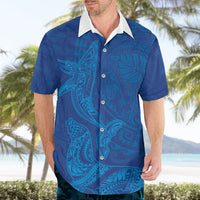Hawaiian Monk Seal and Whale Hawaiian Shirt Kakau Tribal Pattern Blue Color