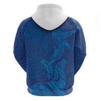 Hawaiian Monk Seal and Whale Hoodie Kakau Tribal Pattern Blue Color