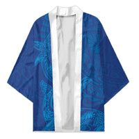Hawaiian Monk Seal and Whale Kimono Kakau Tribal Pattern Blue Color