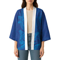 Hawaiian Monk Seal and Whale Kimono Kakau Tribal Pattern Blue Color
