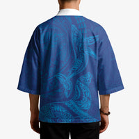 Hawaiian Monk Seal and Whale Kimono Kakau Tribal Pattern Blue Color