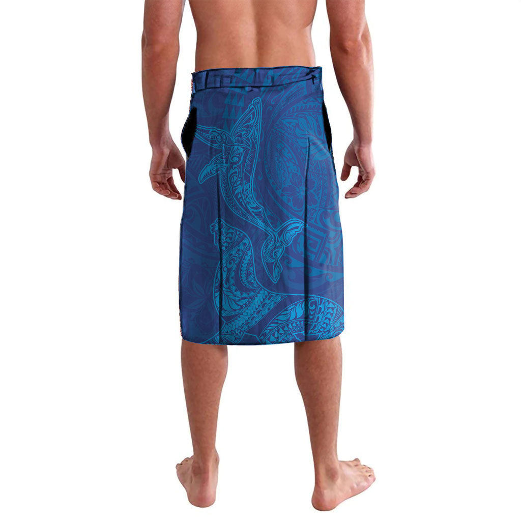 Hawaiian Monk Seal and Whale Lavalava Kakau Tribal Pattern Blue Color