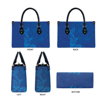Hawaiian Monk Seal and Whale Leather Bag Kakau Tribal Pattern Blue Color