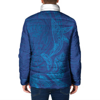 Hawaiian Monk Seal and Whale Padded Jacket Kakau Tribal Pattern Blue Color