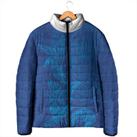 Hawaiian Monk Seal and Whale Padded Jacket Kakau Tribal Pattern Blue Color