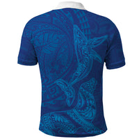 Hawaiian Monk Seal and Whale Polo Shirt Kakau Tribal Pattern Blue Color